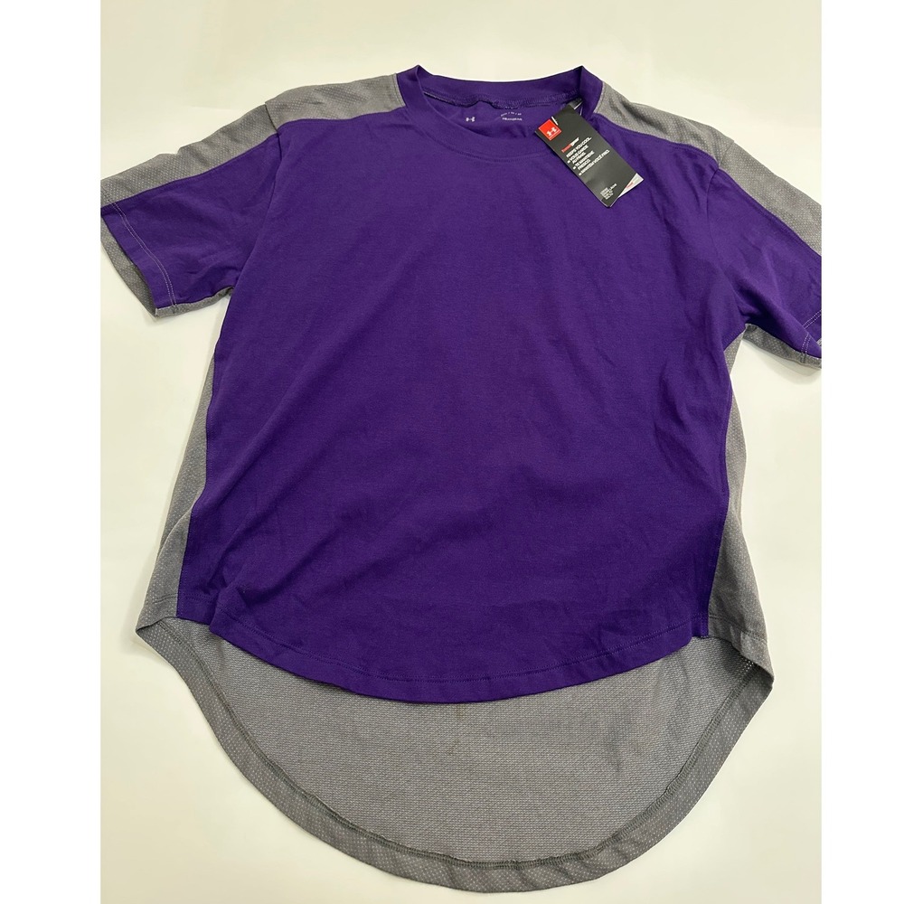 Under Armour T-Shirt Womens Medium Purple NWT HeatGear Mesh Back High-Low Hem